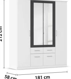 rauch Kleiderschrank »Drehtürenschrank Schrank Garderobe BURANO« mit Schubladen und Spiegelumrandung in Farbabsetzung MADE IN GERMANY