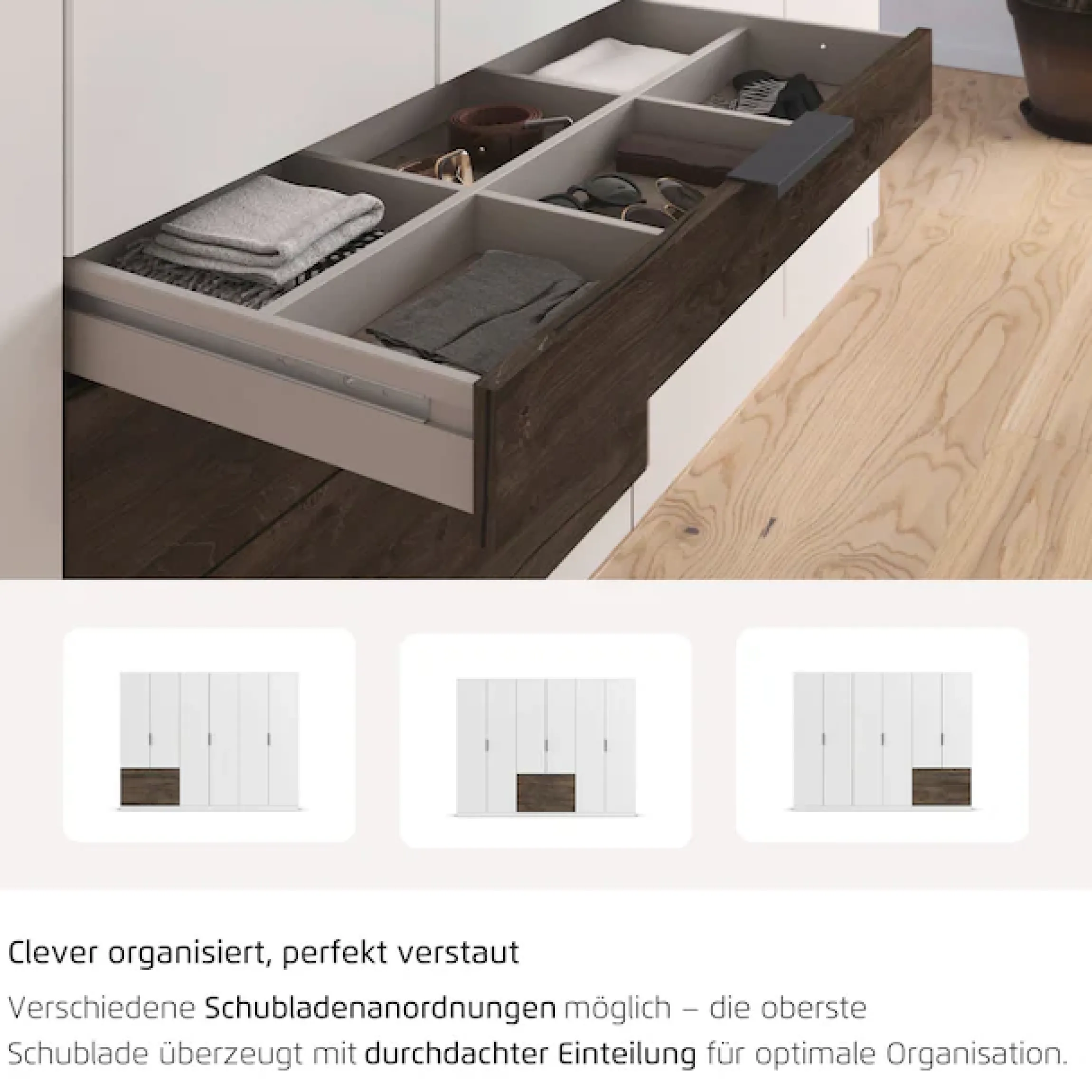 rauch Kleiderschrank »Drehtürenschrank Schrank Garderobe Schlafzimmerschrank KODA« oberer Schubkasten mit praktischer Inneneinteilung,mit asymmetrisch angeordneten Schubladen MADE IN GERMANY