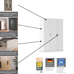 rauch Kleiderschrank »Drehtürenschrank Schrank Garderobe Ankleide Schlafzimmer LAGOA« 3 verschiedene Ausstattungen BASIC/CLASSIC/PREMIUM (inkl. SOFT-CLOSE),geräumige Schubladen, 3 Breiten, optional mit Aufsatz MADE IN GERMANY