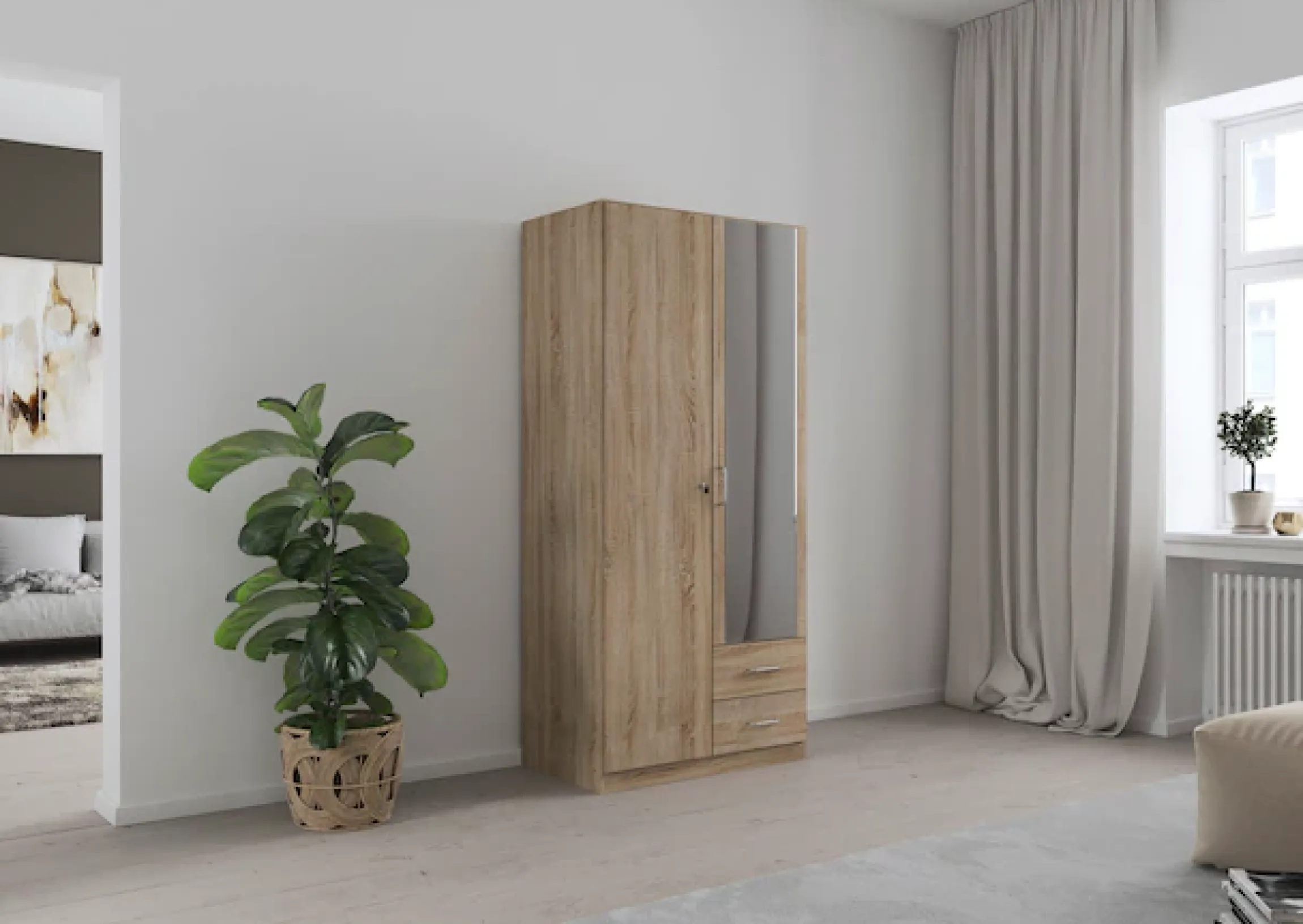 rauch Kleiderschrank »Schrank Garderobe Garderobenschrank Putzschrank Wäscheschrank BERGHEIM« Breiten 91/136/181 cm, Höhe 197 cm,2 Außenschubladen, Tür/en abschließbar je 2 Schlüssel MADE IN GERMANY