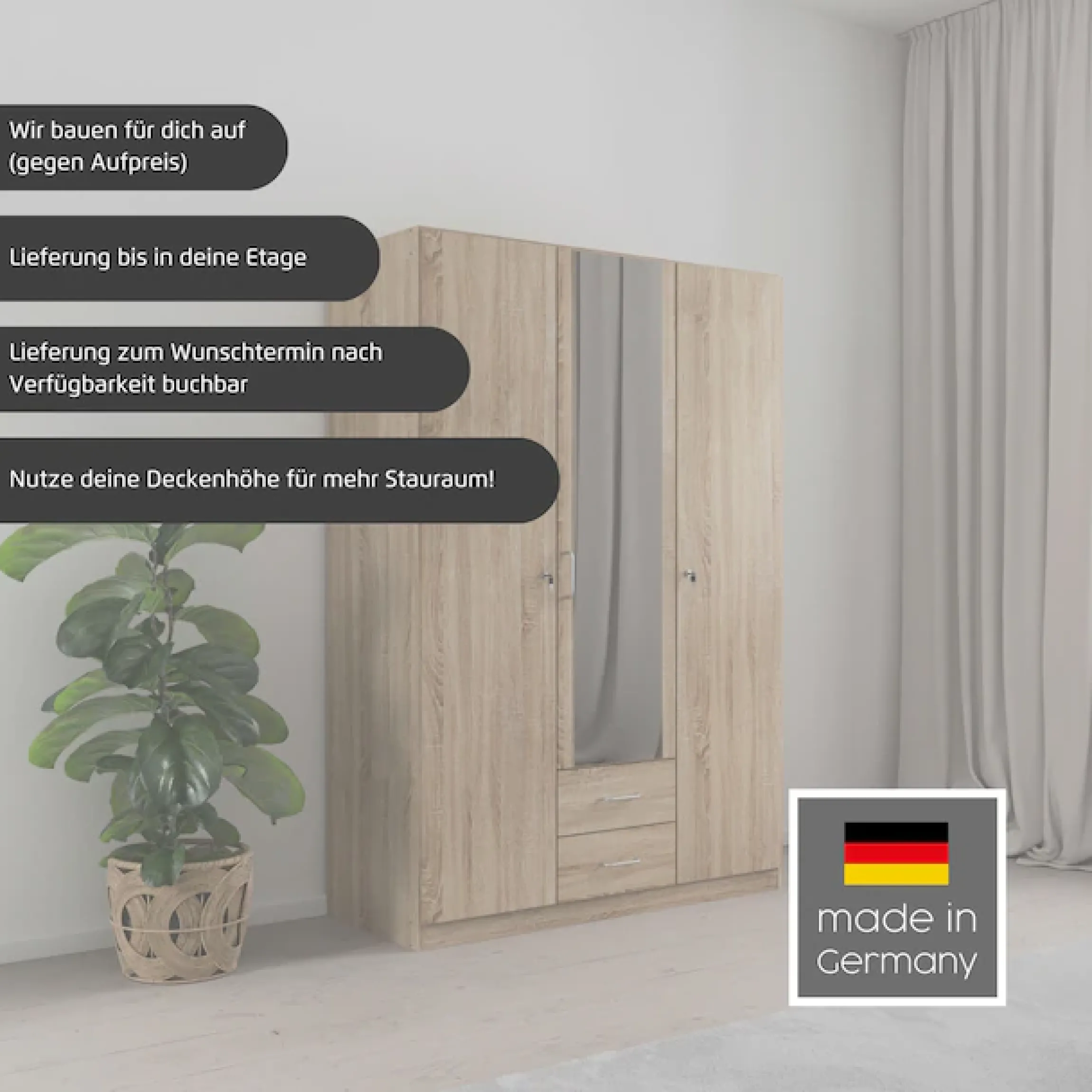 rauch Kleiderschrank »Schrank Garderobe Garderobenschrank Putzschrank Wäscheschrank BERGHEIM« Breiten 91/136/181 cm, Höhe 197 cm,2 Außenschubladen, Tür/en abschließbar je 2 Schlüssel MADE IN GERMANY