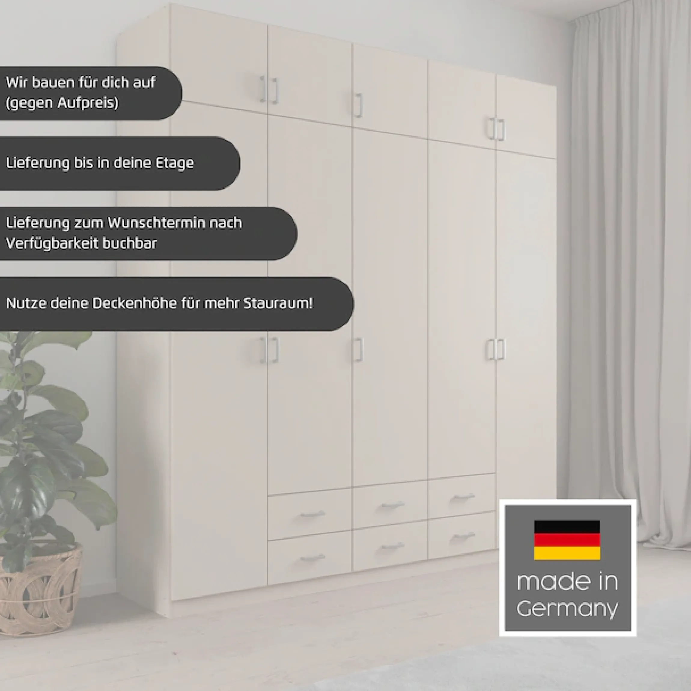 rauch Kleiderschrank »Schrank Garderobe Wäscheschrank GAMMA in 4 Breiten 91-226 cm« 3 verschiedene Ausstattungen BASIC/CLASSIC/PREMIUM (inkl. SOFT-CLOSE),mit Schubladen und Schrankaufsatz sowie Spiegel MADE IN GERMANY