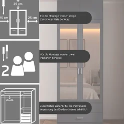 rauch Kleiderschrank »Schrank Garderobe Wäscheschrank GAMMA in 4 Breiten 91-226 cm« 3 verschiedene Ausstattungen BASIC/CLASSIC/PREMIUM (inkl. SOFT-CLOSE),mit Schubladen und Schrankaufsatz sowie Spiegel MADE IN GERMANY