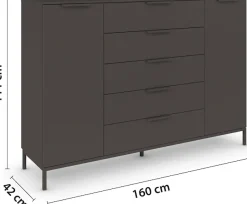 rauch Kombikommode »Kommode Türkommode Sideboard Kombikommode FLIPP« Breite 160/180 cm mit 4 Einlegeböden,2-türig mit5 Schubladen und Soft-Close-Funktion in zwei Breiten