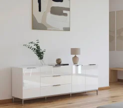 rauch Kombikommode »Kommode Türkommode Sideboard Kombikommode FLIPP mit Glasfront« Breite 200 cm mit 2 Einlegeböden,3-türig, 3 Schubladen, Soft-Close-Funktion, Oberboden und Front Glas