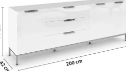 rauch Kombikommode »Kommode Türkommode Sideboard Kombikommode FLIPP mit Glasfront« Breite 200 cm mit 2 Einlegeböden,3-türig, 3 Schubladen, Soft-Close-Funktion, Oberboden und Front Glas