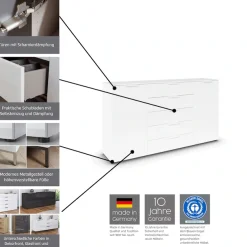 rauch Kombikommode »Kommode Türkommode Sideboard Kombikommode FLIPP mit Glasfront« Breite 200 cm mit 2 Einlegeböden,3-türig, 3 Schubladen, Soft-Close-Funktion, Oberboden und Front Glas