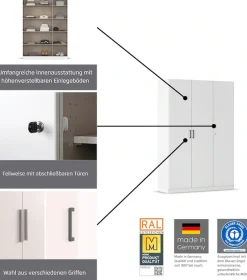 rauch Mehrzweckschrank »Garderobe Kleiderschrank Schrank Schuhschrank Putzschrank MINOSA« Breiten 47/69/91/136 cm, Höhen 197/210 cm,In 4 Breiten mit vielen Einlegeböden für viel Stauraum MADE IN GERMANY