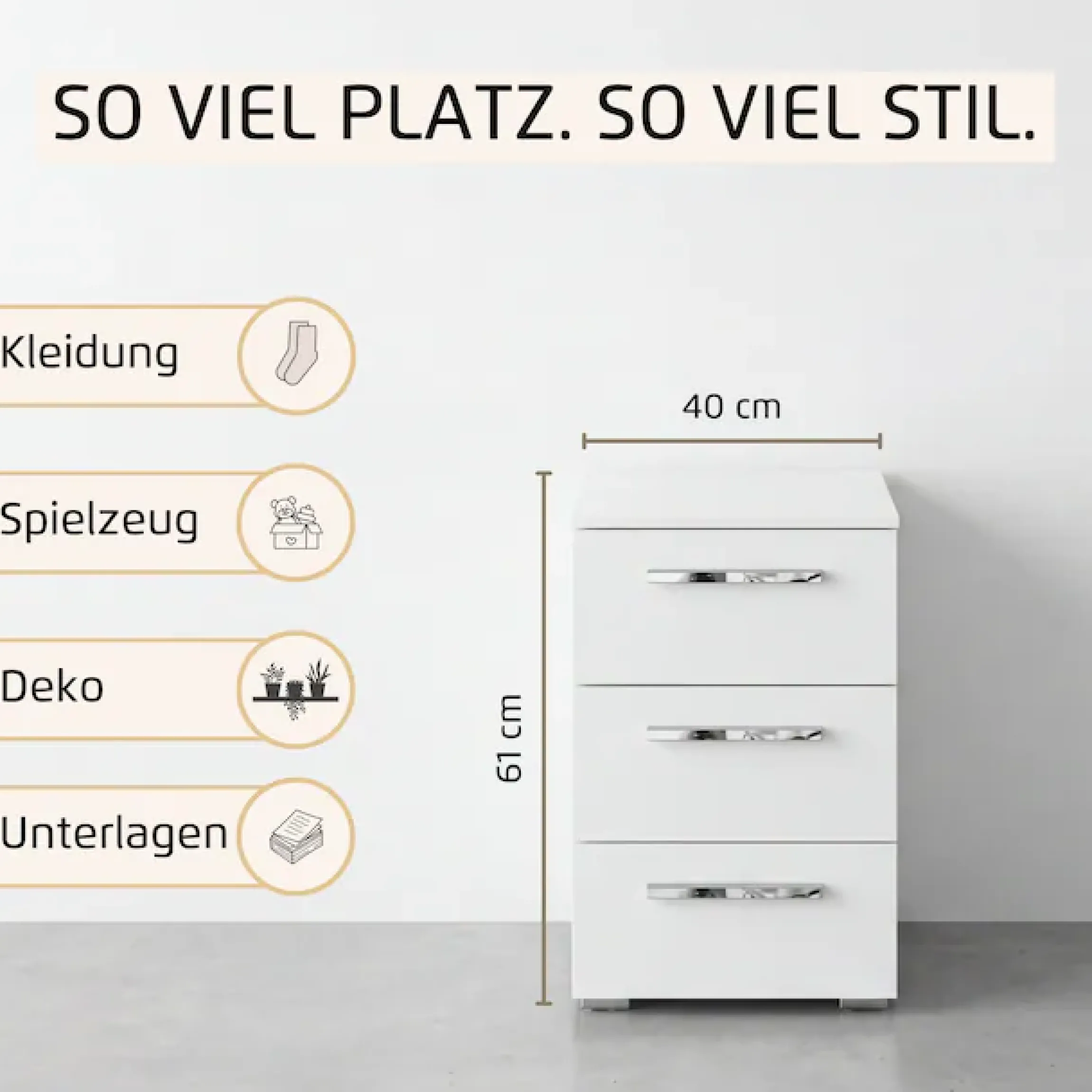 rauch Nachtkommode »Nachttisch Nachtkonsole MONTCLAR Frontauswahl Dekor/Hochglanz/Glas« Breite 40 cm / Höhe 61 cm, inkl. Soft-Close-Funktion,mit 3 geräumigen Schubladen, viele Griffvarianten MADE IN GERMANY