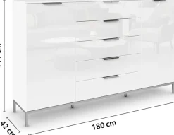 rauch Schubkastenkommode »Kommode Türkommode Sideboard Kombikommode FLIPP mit Glasfront« Breite 160/180 cm mit 4 Einlegeböden,2-trg mit 5 Schubladen und Soft-Close-Funktion, Glasfront, 2 Breiten