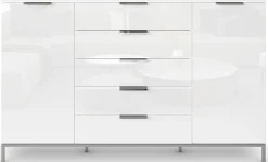 rauch Schubkastenkommode »Kommode Türkommode Sideboard Kombikommode FLIPP mit Glasfront« Breite 160/180 cm mit 4 Einlegeböden,2-trg mit 5 Schubladen und Soft-Close-Funktion, Glasfront, 2 Breiten