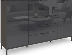 rauch Schubkastenkommode »Kommode Türkommode Sideboard Kombikommode FLIPP mit Glasfront« Breite 160/180 cm mit 4 Einlegeböden,2-türig, 5 Schubladen, Soft-Close, Oberboden und Front Glas, 2 Breiten