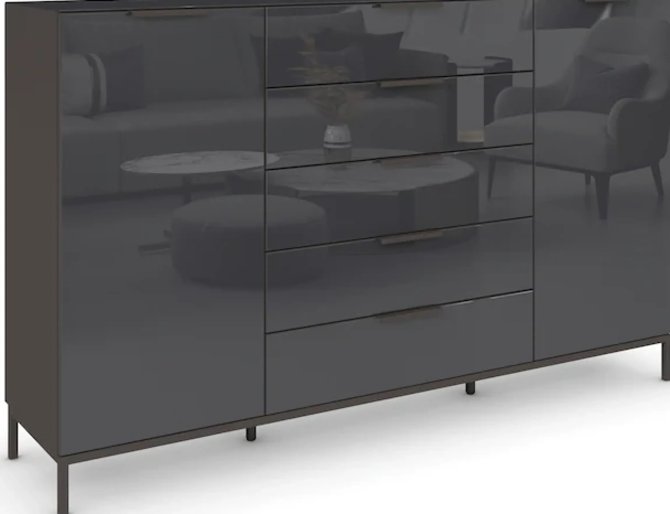 rauch Schubkastenkommode »Kommode Türkommode Sideboard Kombikommode FLIPP mit Glasfront« Breite 160/180 cm mit 4 Einlegeböden,2-türig, 5 Schubladen, Soft-Close, Oberboden und Front Glas, 2 Breiten