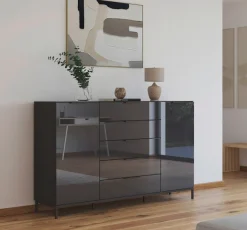rauch Schubkastenkommode »Kommode Türkommode Sideboard Kombikommode FLIPP mit Glasfront« Breite 160/180 cm mit 4 Einlegeböden,2-türig, 5 Schubladen, Soft-Close, Oberboden und Front Glas, 2 Breiten