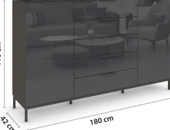 rauch Schubkastenkommode »Kommode Türkommode Sideboard Kombikommode FLIPP mit Glasfront« Breite 160/180 cm mit 4 Einlegeböden,2-türig, 5 Schubladen, Soft-Close, Oberboden und Front Glas, 2 Breiten