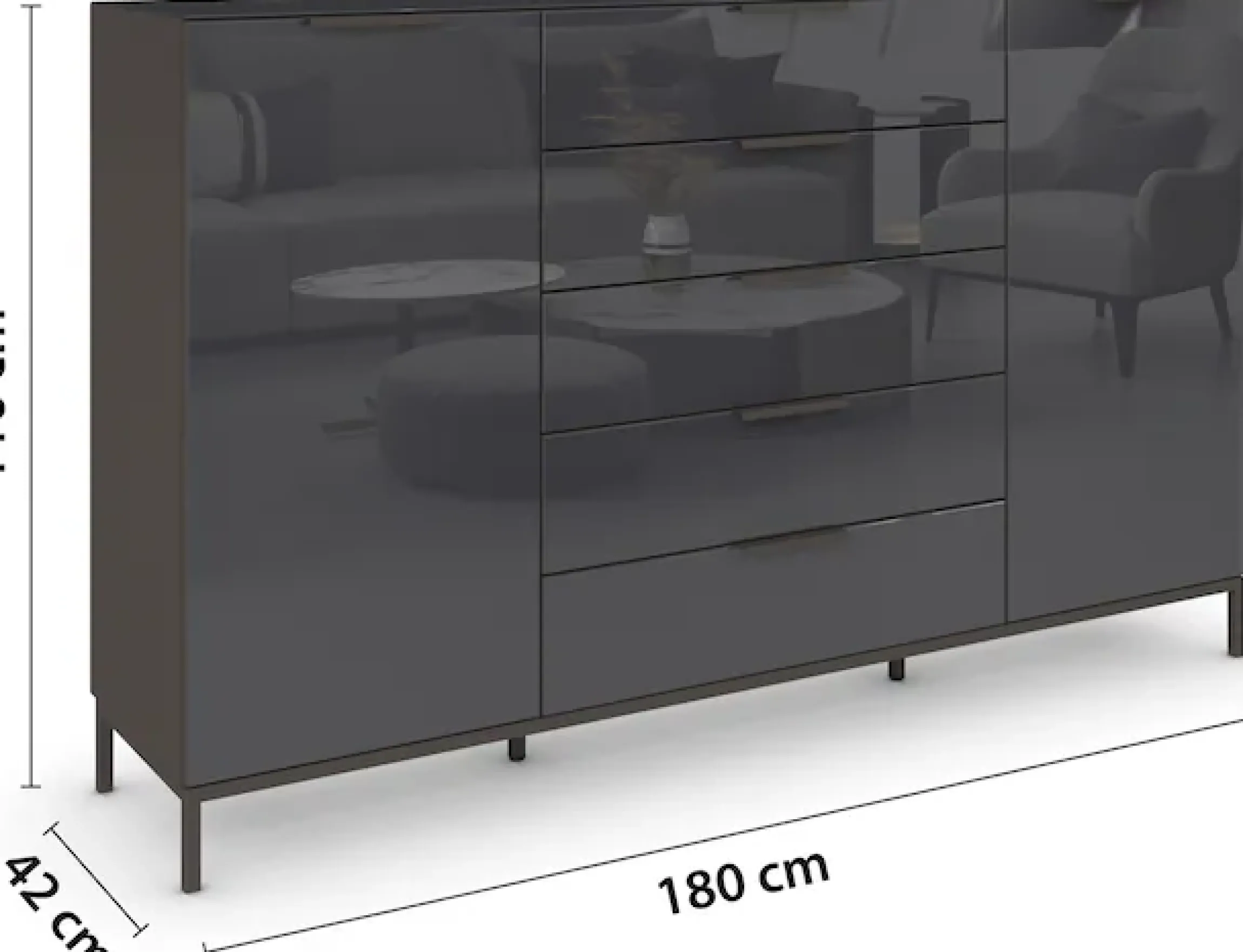 rauch Schubkastenkommode »Kommode Türkommode Sideboard Kombikommode FLIPP mit Glasfront« Breite 160/180 cm mit 4 Einlegeböden,2-türig, 5 Schubladen, Soft-Close, Oberboden und Front Glas, 2 Breiten