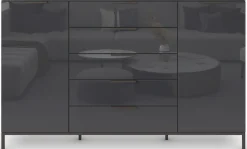 rauch Schubkastenkommode »Kommode Türkommode Sideboard Kombikommode FLIPP mit Glasfront« Breite 160/180 cm mit 4 Einlegeböden,2-türig, 5 Schubladen, Soft-Close, Oberboden und Front Glas, 2 Breiten
