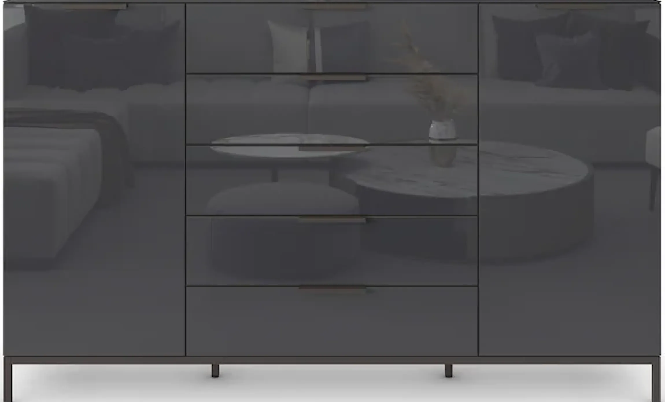 rauch Schubkastenkommode »Kommode Türkommode Sideboard Kombikommode FLIPP mit Glasfront« Breite 160/180 cm mit 4 Einlegeböden,2-türig, 5 Schubladen, Soft-Close, Oberboden und Front Glas, 2 Breiten