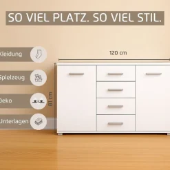 rauch Schubkastenkommode »Sideboard Kommode Kombikommode KOLUNA mit Hochglanzfront« Breite 120 cm mit eleganter Hochglanzfront,vier große Schubladen, mit insgesamt 4 Einlegeböden MADE IN GERMANY