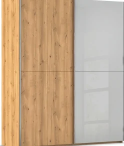 rauch Schwebetürenschrank »Kleiderschrank Schrank Garderobe Schlafzimmerschrank SCALE-WOOD« edle geteilte Front in massiver Asteiche mit Glastüren MADE IN GERMANY