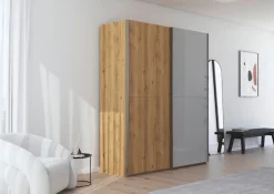 rauch Schwebetürenschrank »Kleiderschrank Schrank Garderobe Schlafzimmerschrank SCALE-WOOD« edle geteilte Front in massiver Asteiche mit Glastüren MADE IN GERMANY