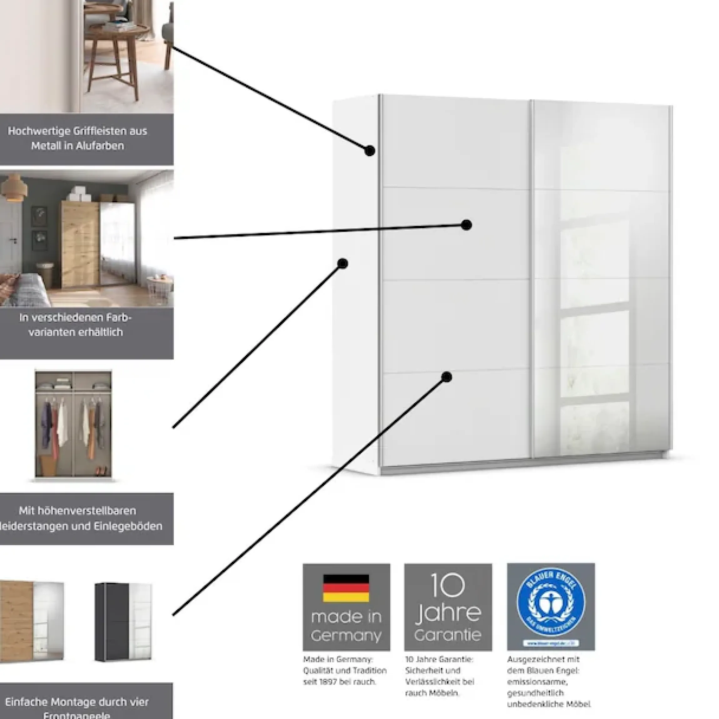 rauch Schwebetürenschrank »Kleiderschrank Schrank KinderzimmerSUBITO« Garderobe Vollspiegel Breiten 136 & 181 Höhe 197 cm - MADE IN GERMANY