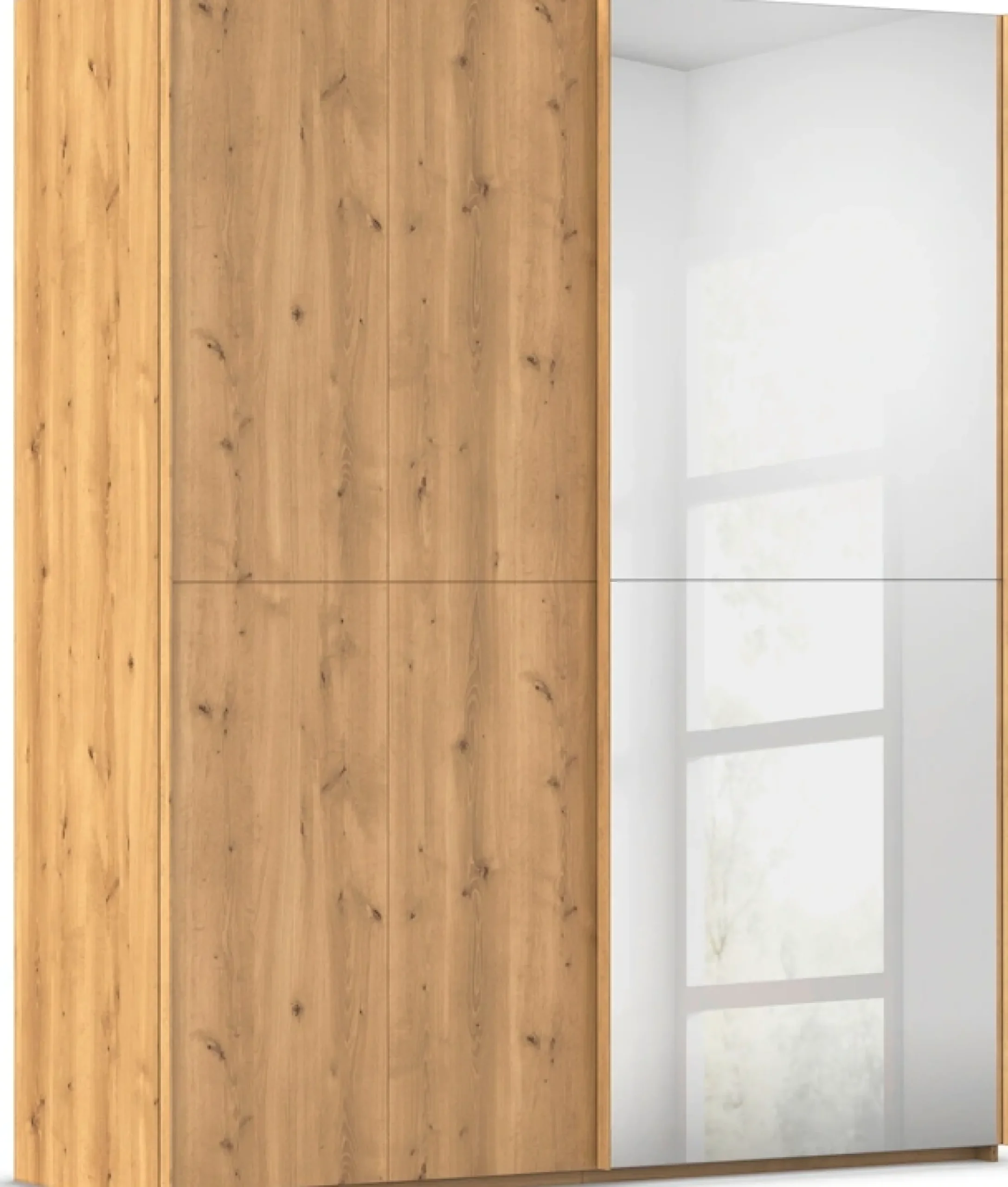 rauch Schwebetürenschrank »Kleiderschrank Schrank Garderobe Schlafzimmerschrank SCALE-WOOD« edle geteilte Front in massiver Asteiche mit Spiegel MADE IN GERMANY