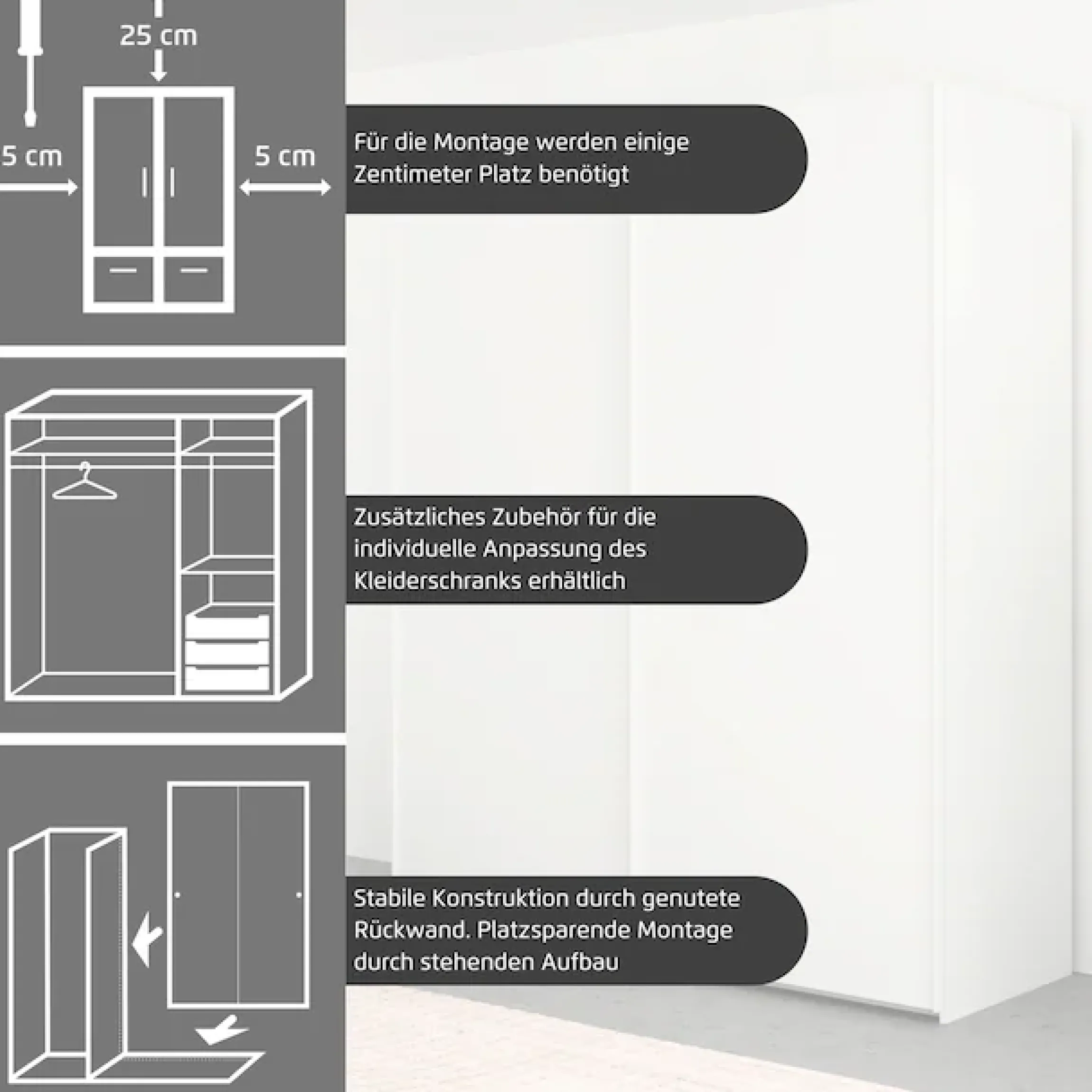 rauch Schwebetürenschrank »Kleiderschrank Schrank Garderobe Schlafzimmerschrank SCALE-DUO« edle zweigeteilte Türen, Spiegel und 3 Zierleisten MADE IN GERMANY