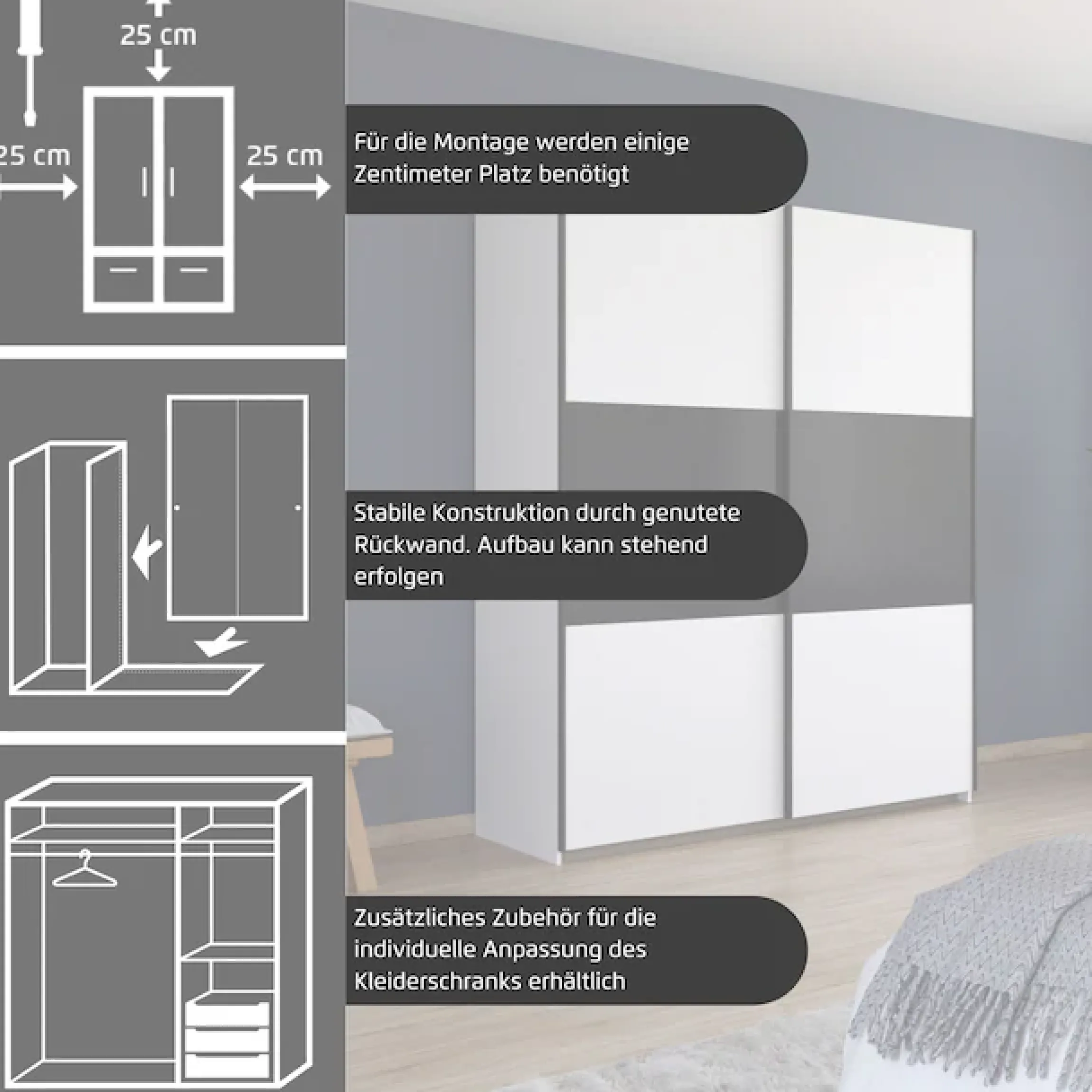 rauch Schwebetürenschrank »Kleiderschrank Schrank Garderobe Garderobenschrank Wäscheschrank NEO« 3 verschiedene Ausstattungen BASIC/CLASSIC/PREMIUM (inkl. SOFT-CLOSE),mit großzügigem Stauraum und vielfältigen Farbkombinationen