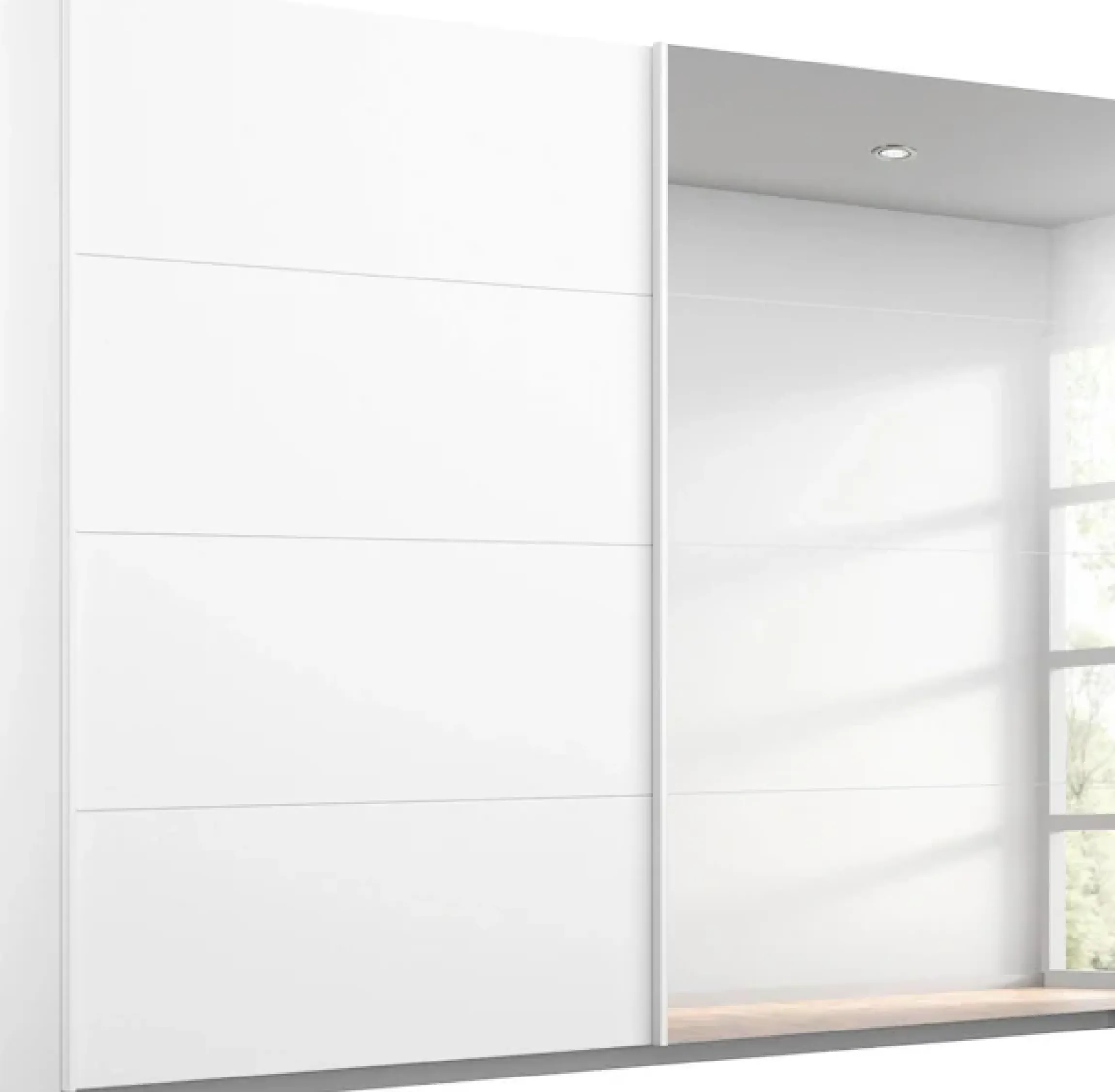 rauch Schwebetürenschrank »Kleiderschrank Schrank Ankleide Garderobe Schlafzimmerschrank MEMPHIS« Breiten: 180/225/270 cm, Höhe 210 cm,mit Spiegel und Metallgriffleisten in Weiß MADE IN GERMANY