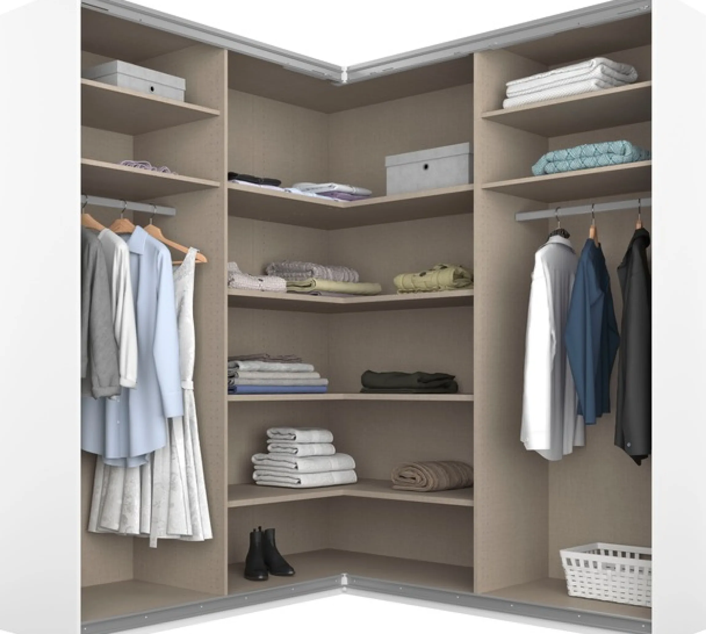 rauch Schwebetürenschrank »Schrank Garderobe Eckkleiderschrank QUADRA Front in Dekor/Hochglanz« in den Höhen 210/229 cm, inkl. Soft-Close-Funktion,großer Eckschrank mit viel Stauraum, Maß 181x187 cm MADE IN GERMANY