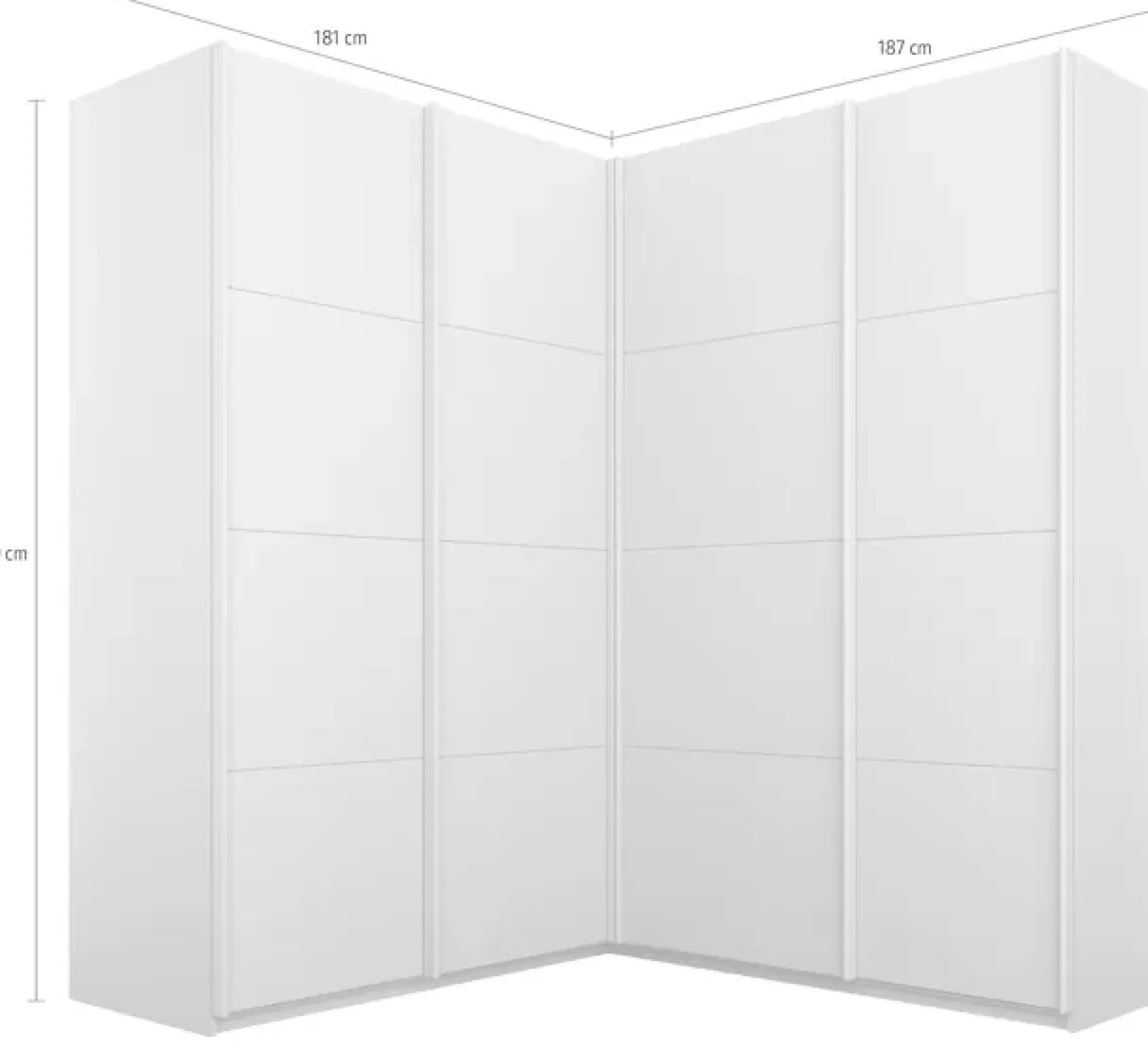 rauch Schwebetürenschrank »Schrank Garderobe Eckkleiderschrank QUADRA Front in Dekor/Hochglanz« in den Höhen 210/229 cm, inkl. Soft-Close-Funktion,großer Eckschrank mit viel Stauraum, Maß 181x187 cm MADE IN GERMANY
