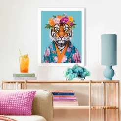 Reinders! Poster »Flower Tiger« Hobbyraum - Blumen - Kimono - Mehrfarbig - MDF - Tiere - 40x50 cm