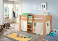 Relita Hochbett »Andi« mit Rolllattenrost und Vorhang, mit Leiter, pflegel. Dekor Oberfläche