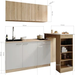RESPEKTA Pantryküche »Ingrid, inkl. Tresentisch« zerlegt, wahlweise mit Kühlschrank, Soft-Close-Funktion, Breite 150 cm