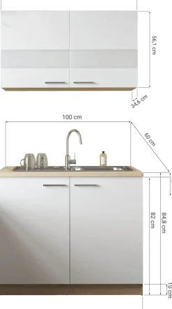 RESPEKTA Pantryküche »Merle« Breite 100 cm, mit Soft-Close Funktion, Edelstahlspüle BALTIMORE