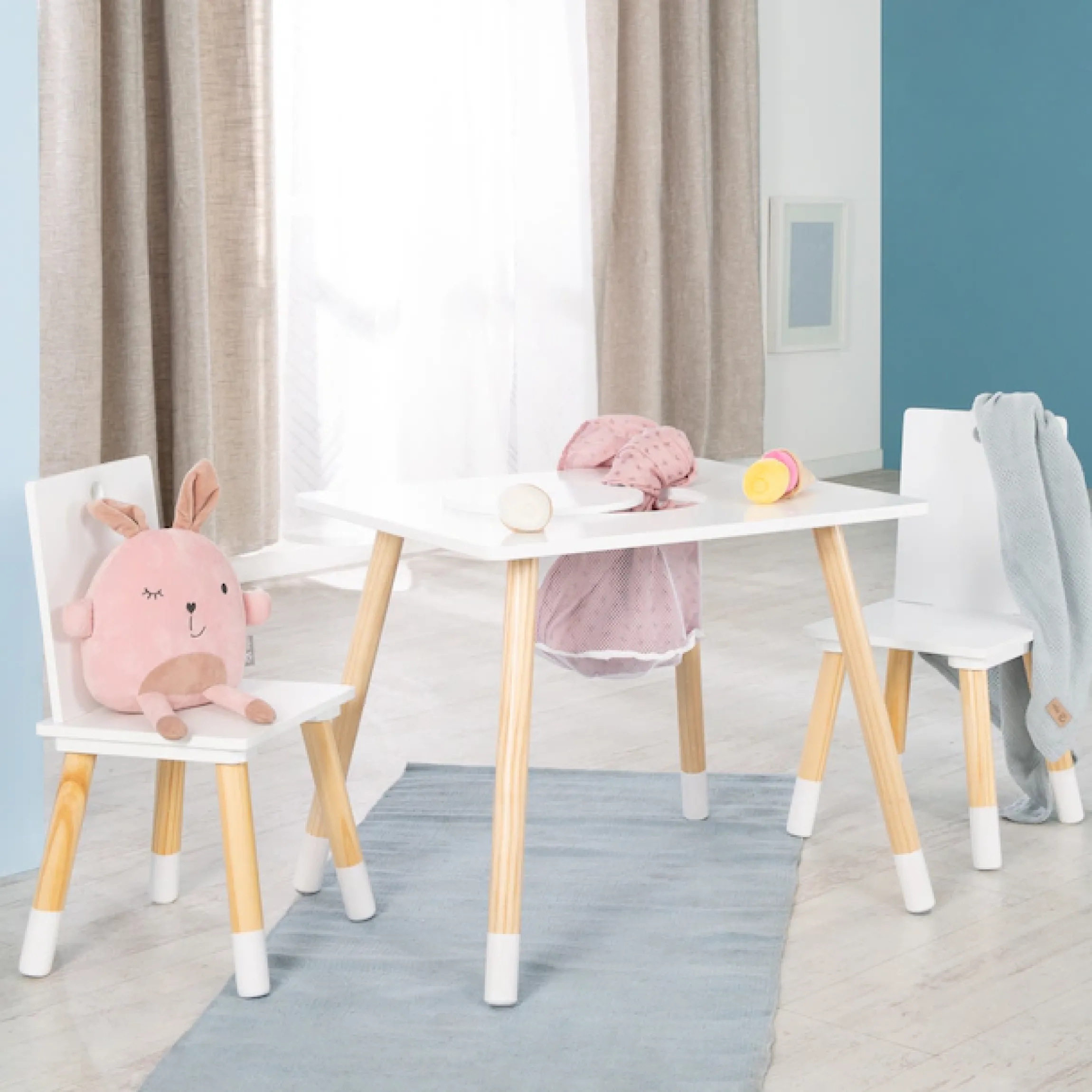 roba® Kindersitzgruppe »Sitzgruppe mit Aufbewahrungsnetz, weiß« aus Holz