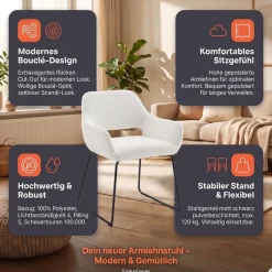 SalesFever Armlehnstuhl »Komfortabler Esszimmerstuhl mit Stil« () Bezug in moderner Bouclé Optik