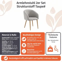 SalesFever Armlehnstuhl »Komfortabler Esszimmerstuhl mit Stil« (Set) 2 Stk.Oeko-Tex zertifiziert und PFC-frei