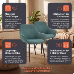 SalesFever Armlehnstuhl »Komfortabler Esszimmerstuhl im zeitlosen Design« (Set) 2 Stk.Bezug in Cord-Optik