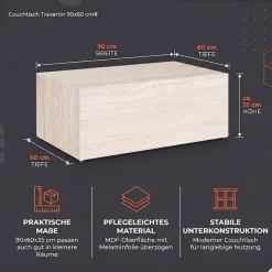 SalesFever Couchtisch »Almeria Wohnzimmertisch Stilvoller Beistelltisch 90/60 cm« Eleganz trifft Funktionalität: 90x60cm, Marmoroptik-Folierung