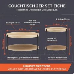 SalesFever Couchtisch »Chicago Couchtisch-Set rund 2-teilig mit 2 Ablageflächen« Set, 2 Stk. tlg. Moderner Wohnzimmertisch mit zusätzlichem Stauraum
