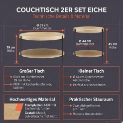 SalesFever Couchtisch »Chicago Couchtisch-Set rund 2-teilig mit 2 Ablageflächen« Set, 2 Stk. tlg. Moderner Wohnzimmertisch mit zusätzlichem Stauraum