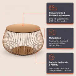 SalesFever Couchtisch »Coffeetable: Stilvolle Wohnzimmer-Ergänzung« Kristallklare Eleganz mit Marmoroptik, rosegoldfarben