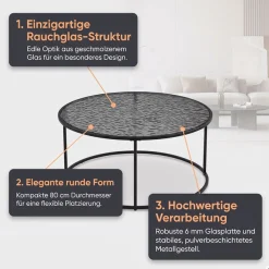 SalesFever Couchtisch »Coffeetable Wohnzimmertisch für gemütliche Stunden« 1 Stk. tlg. Glasplatte mit Strukturoptik