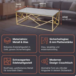 SalesFever Couchtisch »Glastisch mit stilvoller Eleganz« Edelstahlgestell - rostfrei und langlebig