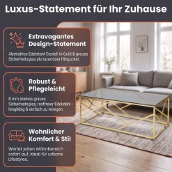 SalesFever Couchtisch »Glastisch mit stilvoller Eleganz« Edelstahlgestell - rostfrei und langlebig