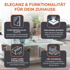 SalesFever Couchtisch »im minimalistischen Stil« Kristallklare Tischplatte aus gehärtetem Glas