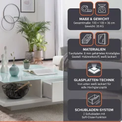 SalesFever Couchtisch »im minimalistischen Stil« Kristallklare Tischplatte aus gehärtetem Glas