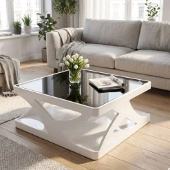 SalesFever Couchtisch »Lacona Coffeetable mit stilvollem Aussehen« 10 mm Schwarzglasplatte, rechteckig oder quadratisch
